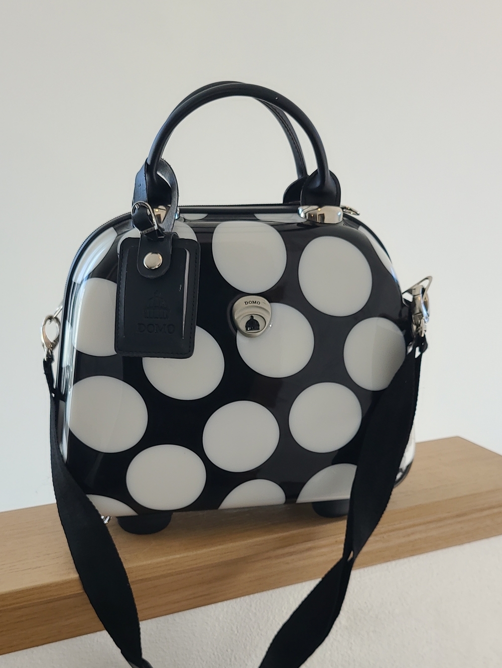 Domo Hard Shell Black & White Polka Dot Dome Satchel